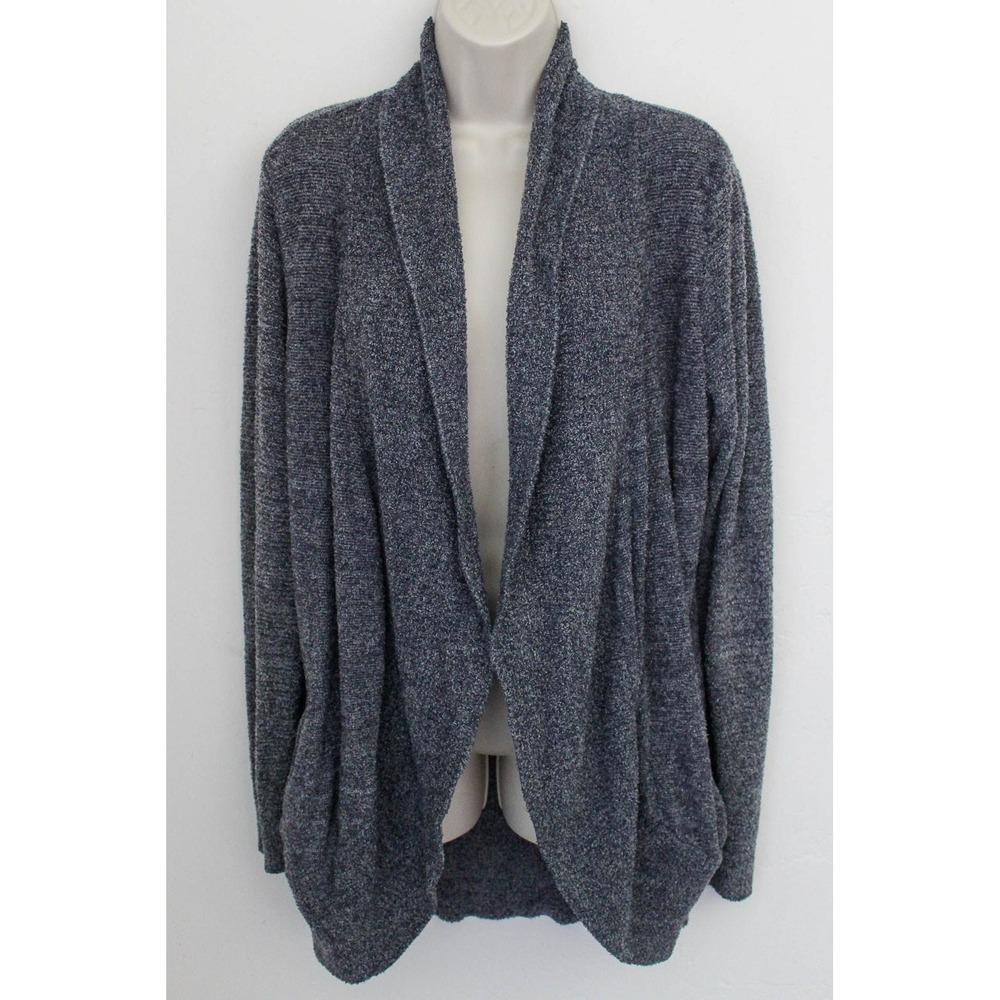 Barefoot Dreams Cardigan Large Gray CozyChic Lite Knit Shawl Collar Open Front